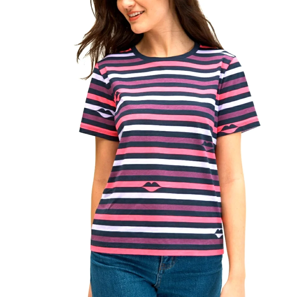 Kate Spade Striped Pink & Purple Lips Graphic Tee Size S